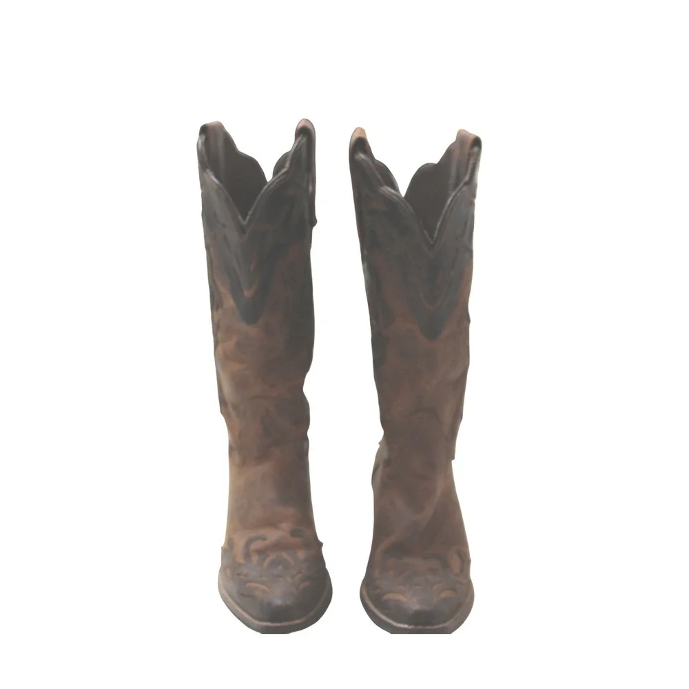 Cowboy Boots Women Size 7 Brown EUC Distressed Leather Inlay I5026-M - Picture 3 of 5